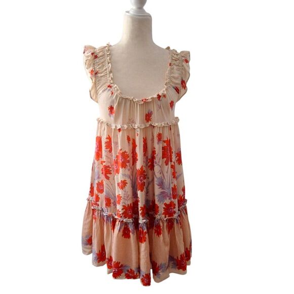 Free People Intimately Women's Mini Dress Bali Wild Daisy Slip Floral Orange S - Picture 7 of 9